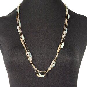 Massini Necklace Jewelry Beaded Green Gold Tone 3-Strand 32" Lobster Clasp NEW